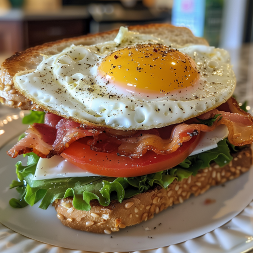 BLT (Bacon, Lettuce, Tomato) Sandwich with a Fried Egg