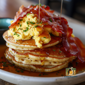 Buttermilk Pancakes with Scrambled Eggs and Bacon Recipe