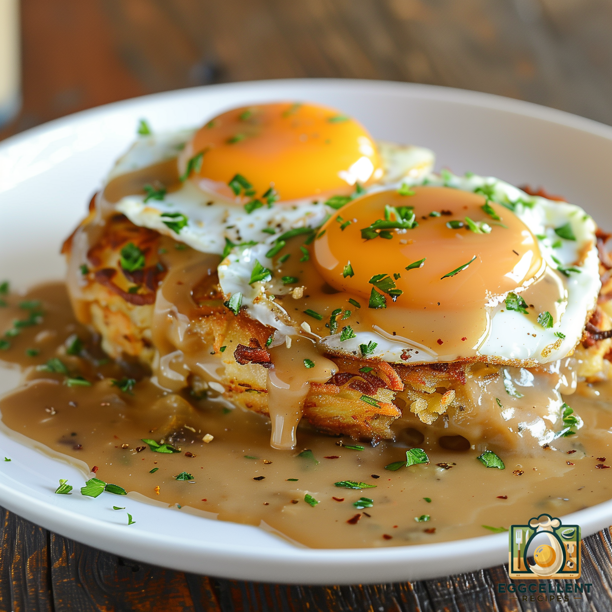 Crispy Hash Browns with Over-Easy Eggs and Gravy Recipe