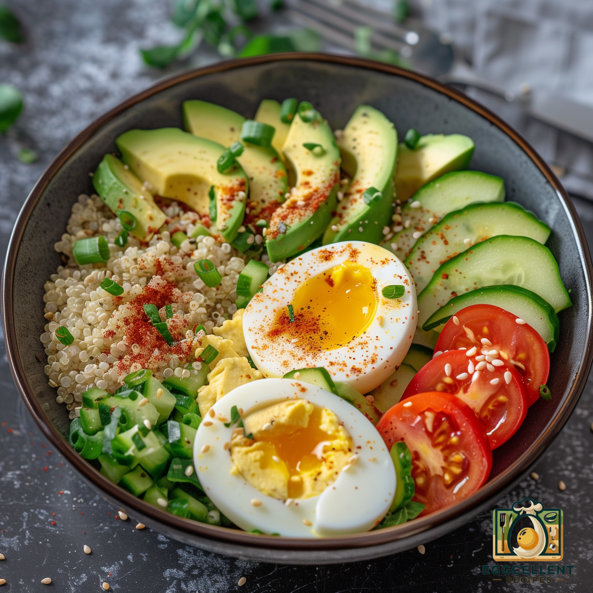 Egg and Avocado Salad Bowl with Quinoa Recipe