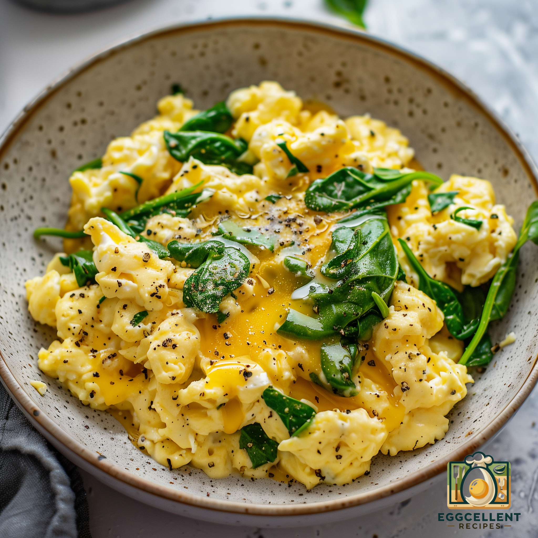 Scrambled Eggs with Cheese and Sautéed Spinach Recipe
