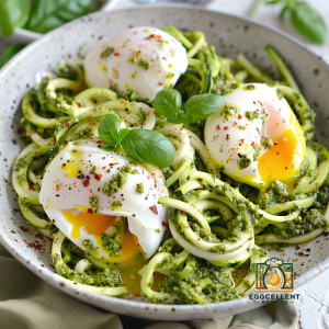 Zucchini Noodles with Poached Eggs and Pesto Recipe