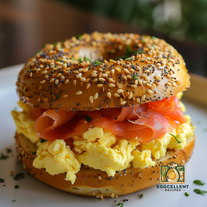 Bagel with Lox, Cream Cheese, and Scrambled Eggs Recipe