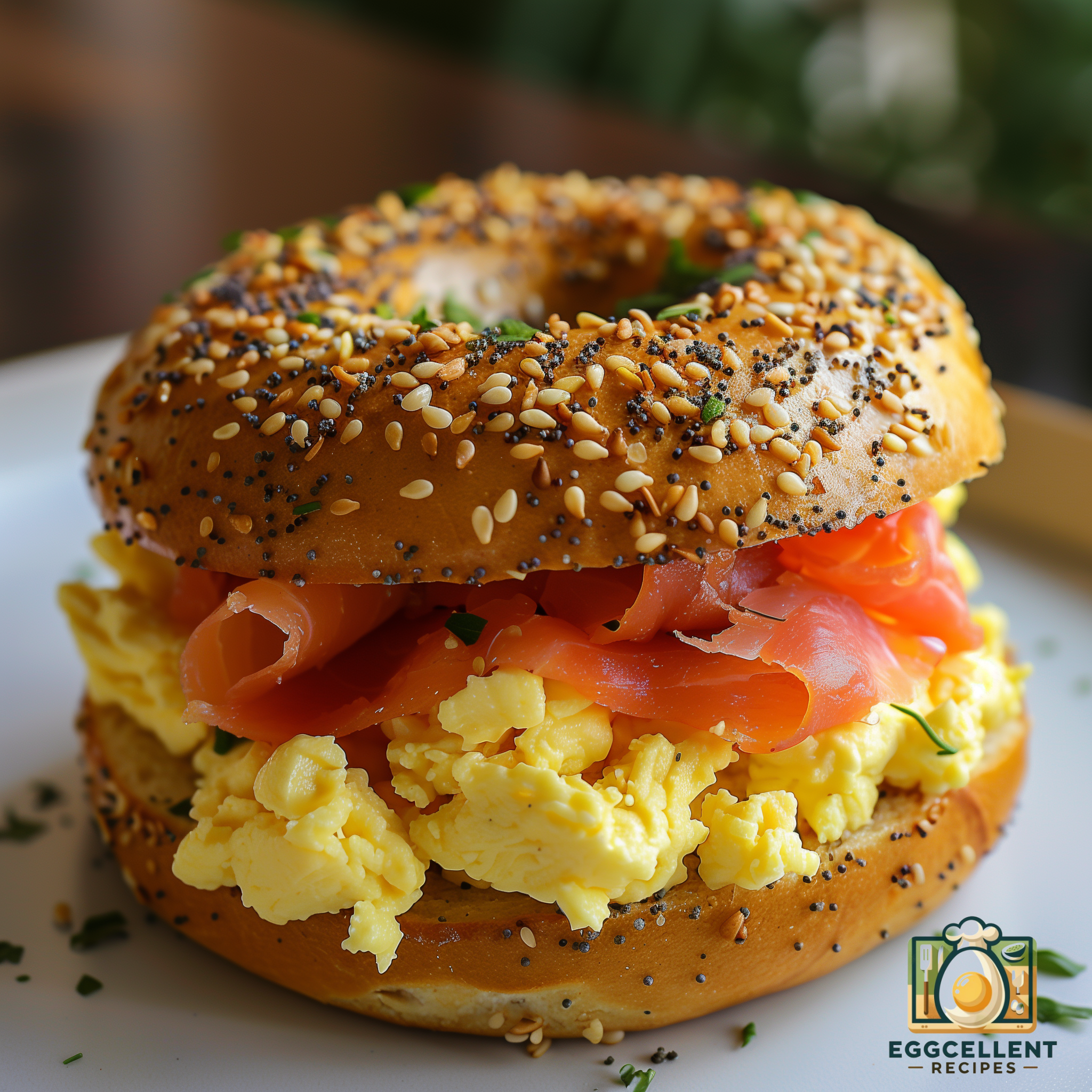 Bagel with Lox, Cream Cheese, and Scrambled Eggs Recipe