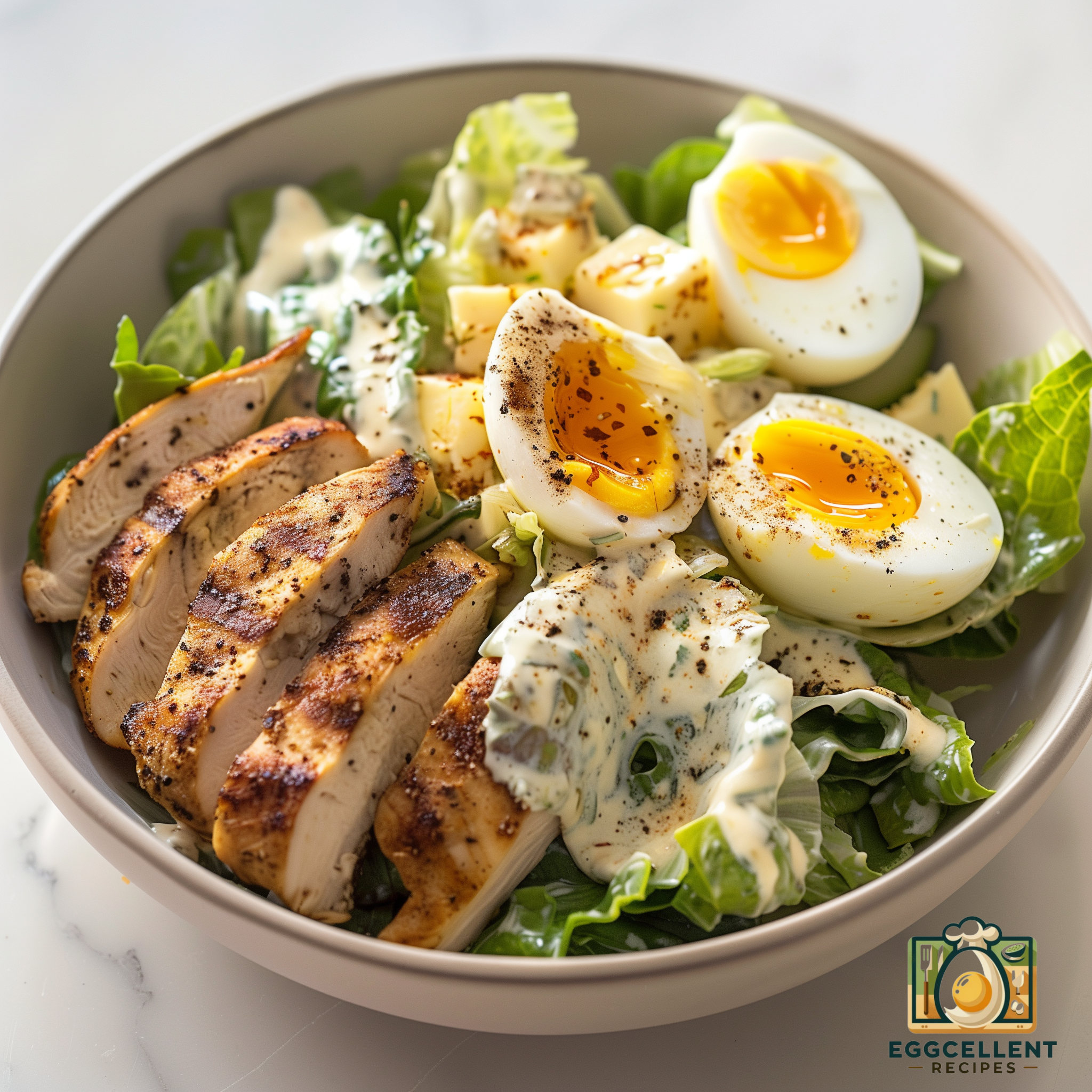 Caesar Salad with Grilled Chicken and Soft-Boiled Eggs Recipe