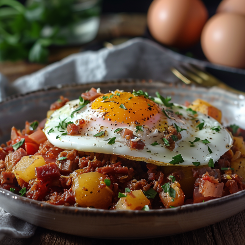 Corned Beef Hash with Poached Eggs