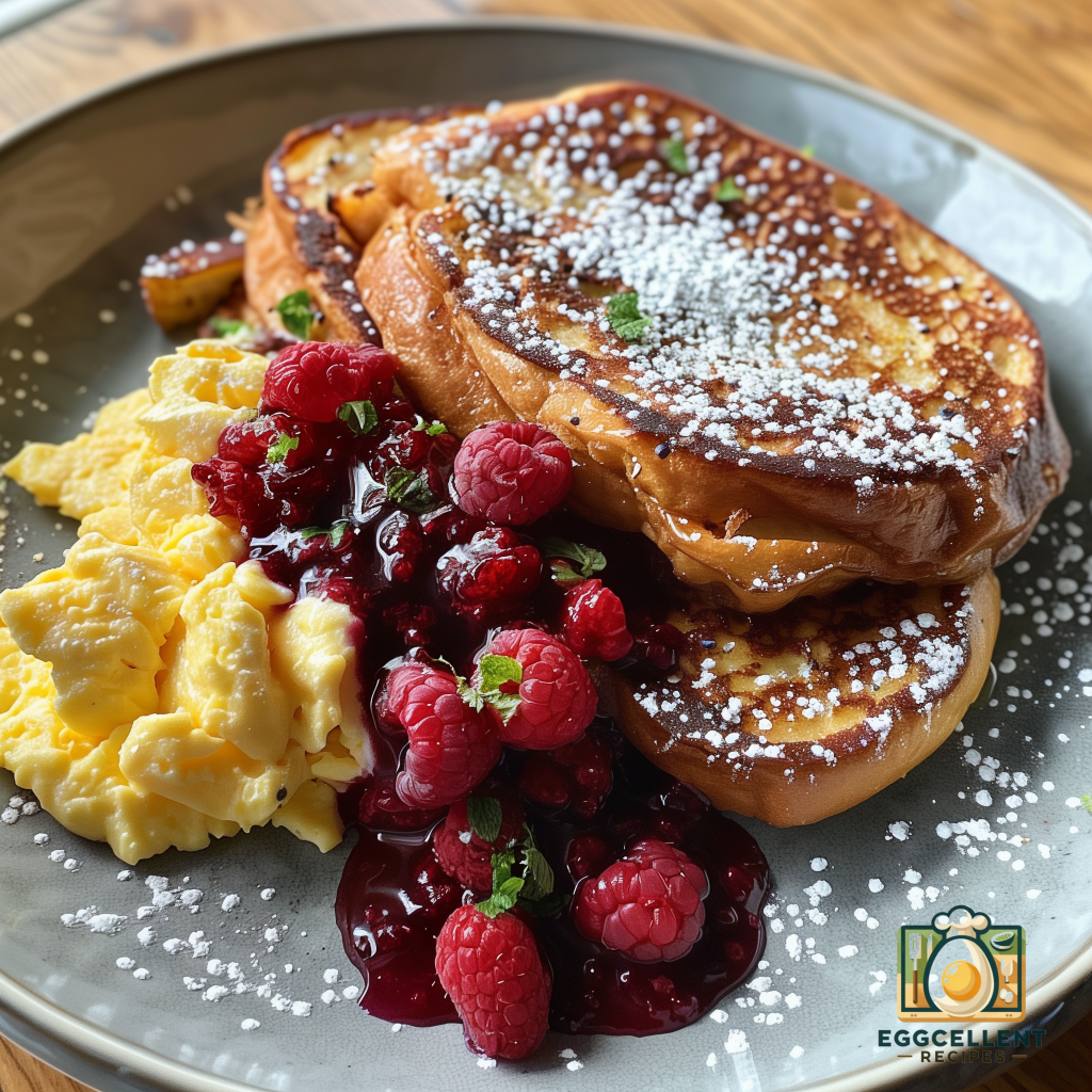 Sourdough French Toast with Berry Compote and Soft-Scrambled Eggs Recipe