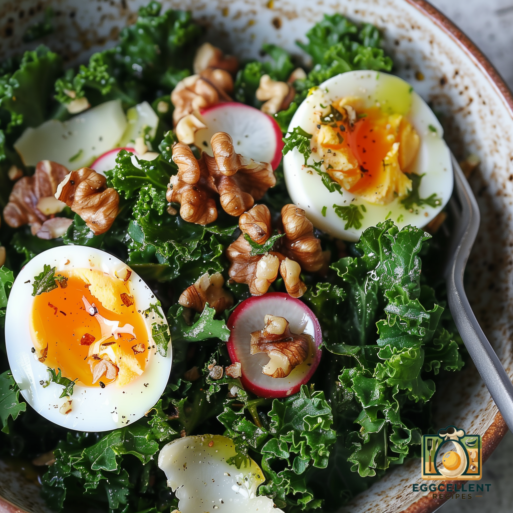 Kale Salad with Soft-Boiled Egg and walnuts Recipe