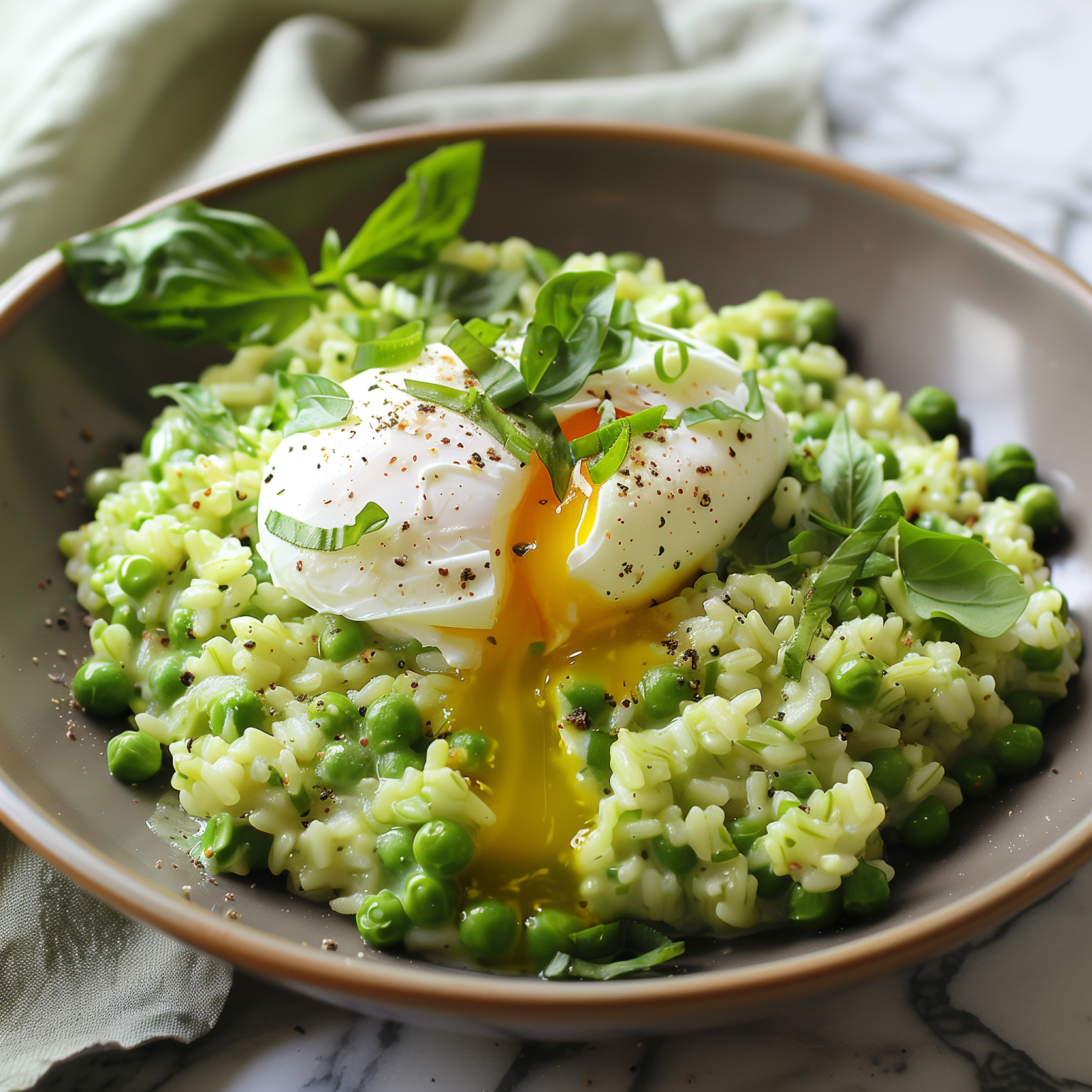 Poached Egg And Pea Risotto