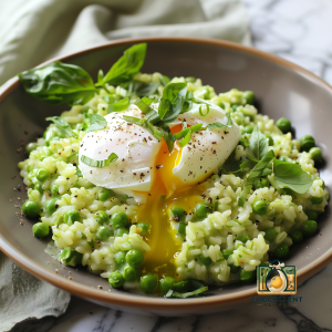 Poached Egg and Pea Risotto  Recipe