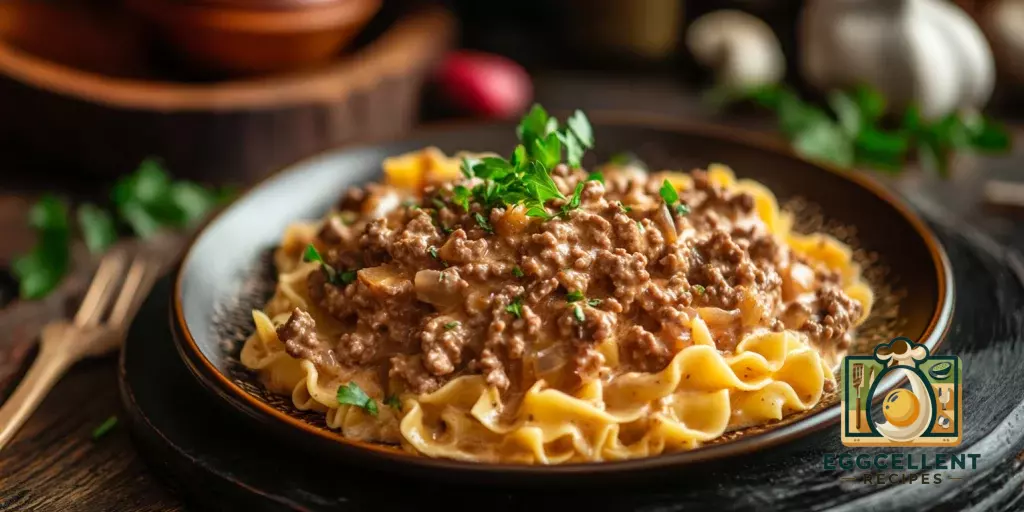 Creamy Bacon Egg Noodle Ground Beef Stroganoff Recipe