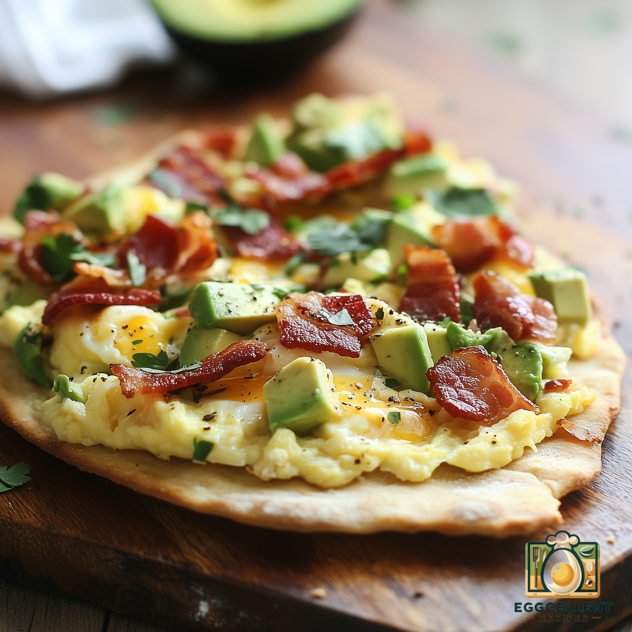 Egg, Bacon, and Avocado Breakfast Flatbread Recipe